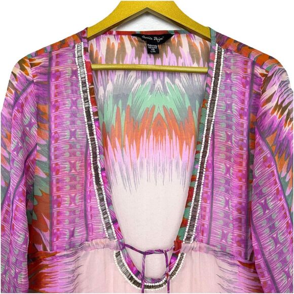 Y2K Womens Sheer Beaded Tunic Top L/XL Fairy Festival Boho Artsy Indie Resort - Picture 3 of 11